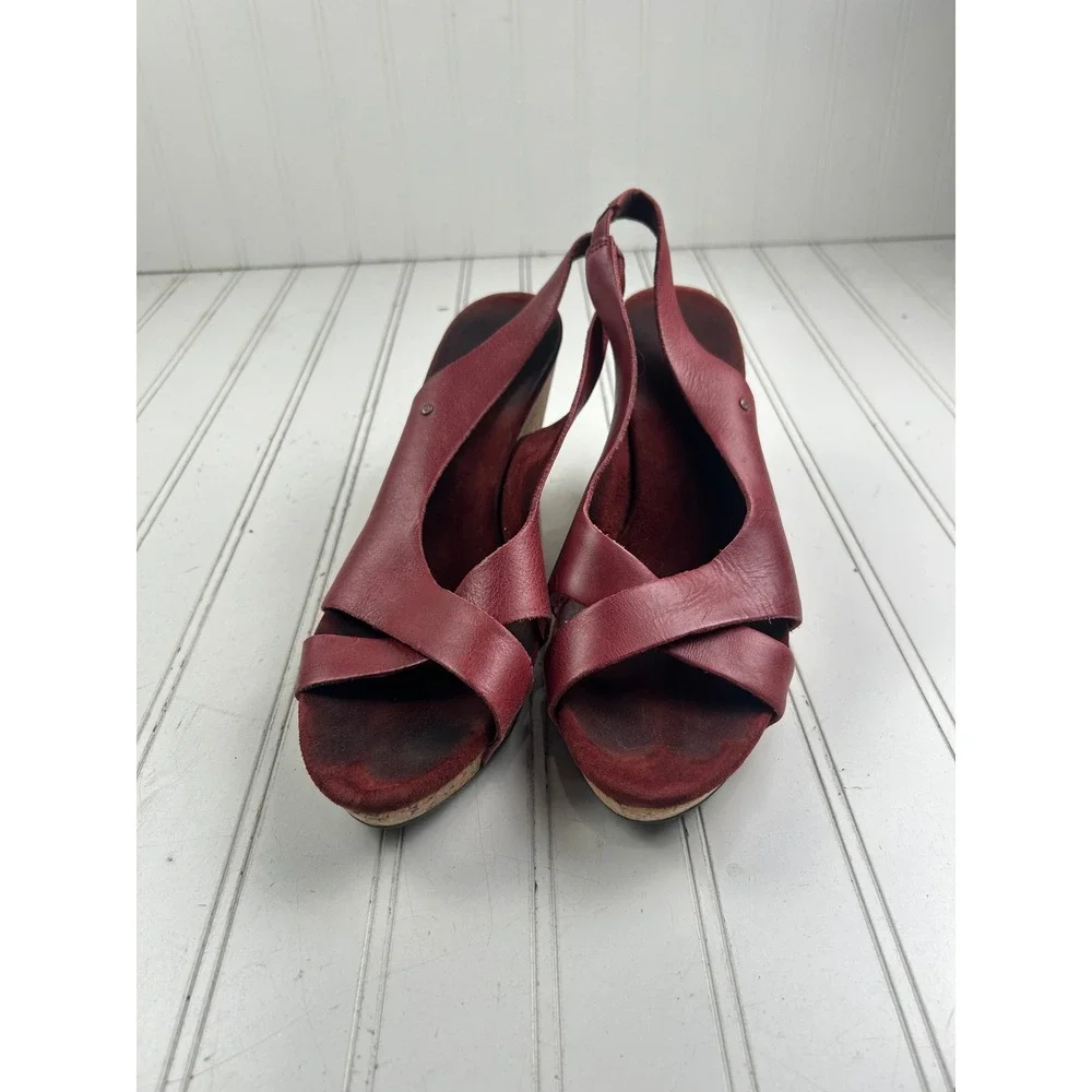 UGG Women's Red Leather Cork Wedge Sandals